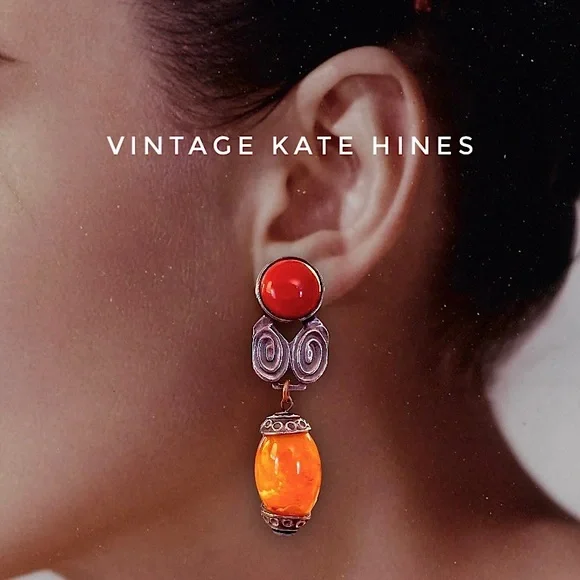 KATE HINES Vintage 80s Drop Statement Earrings - Picture 4 of 5